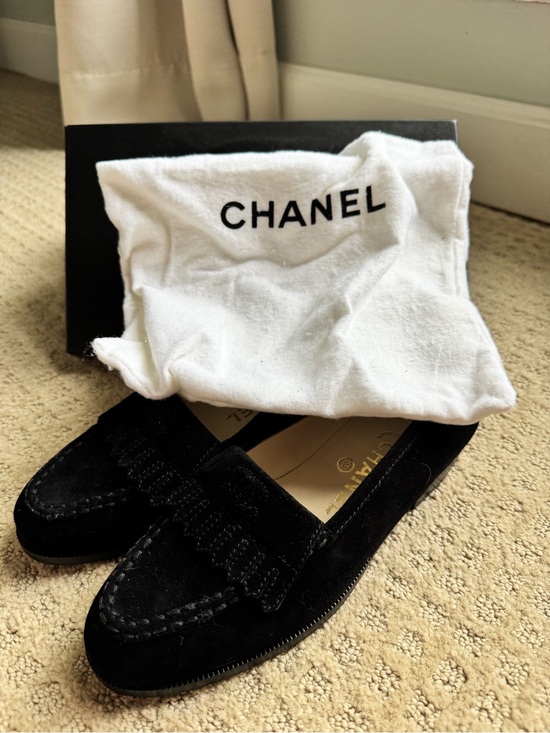 CHANEL Shoes - CHANEL Black Suede Penny Loafers